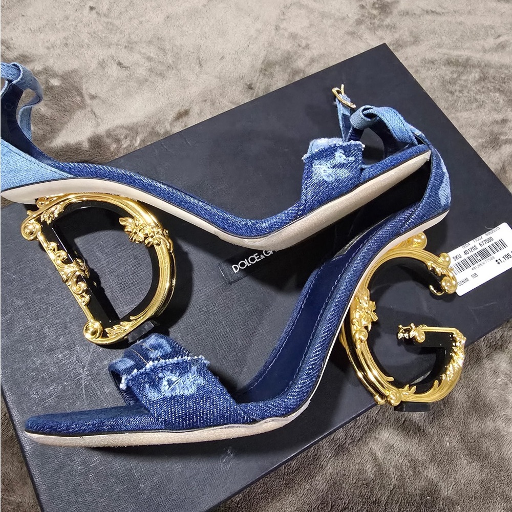 Authentic Dolce & Gabbana Denim Heels with Gold Accent